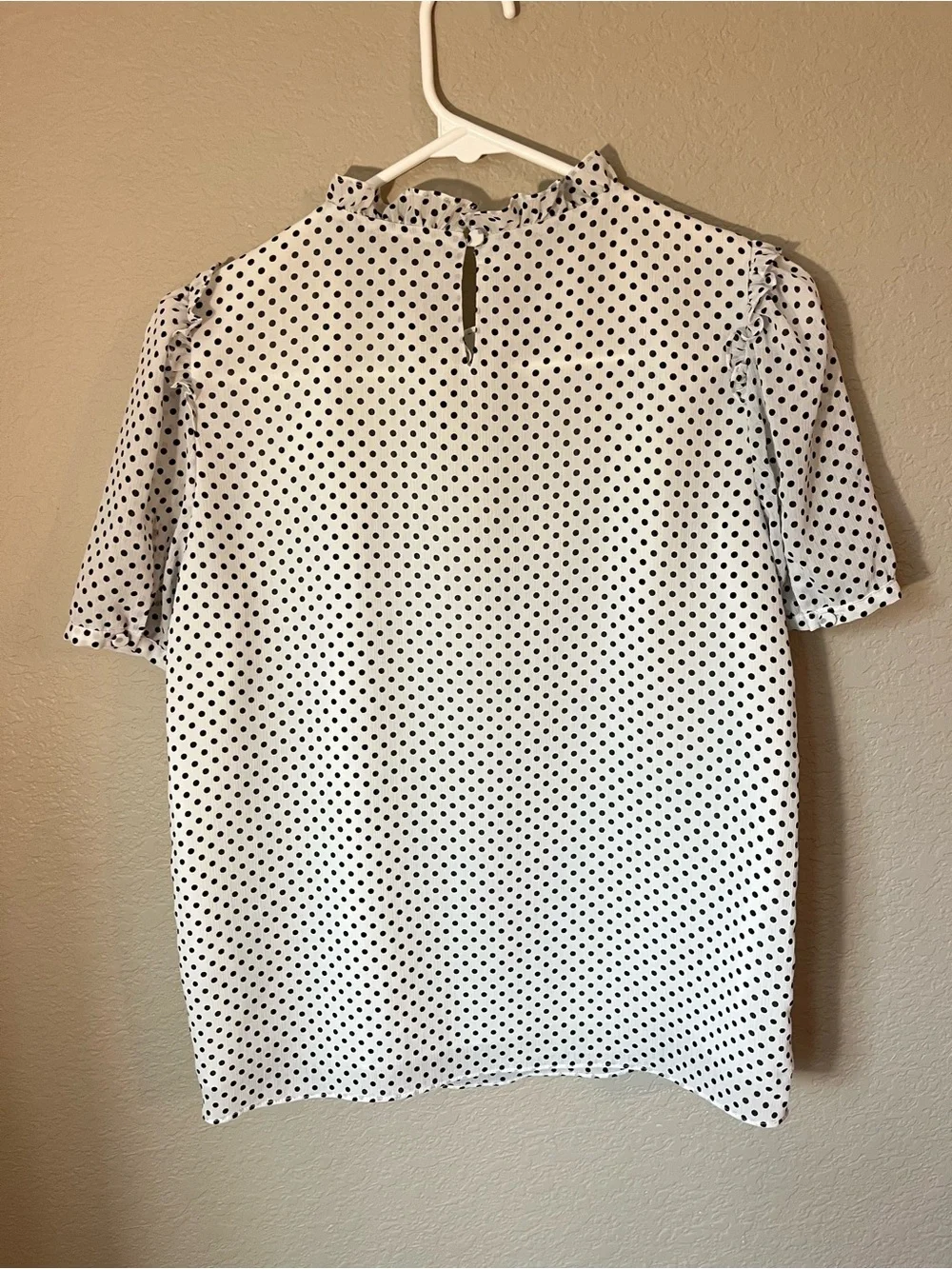 J.Crew XXS Polka Dot Ruffle Blouse Puff Sleeve White Black Preppy Office